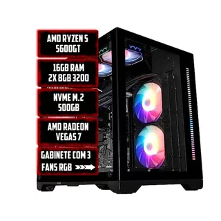 Pc Gamer Ryzen 5 5600GT, Radeon™ Graphics Vega 7, 32gb, Nvme 500gb, Gabinete aquario 3 fans