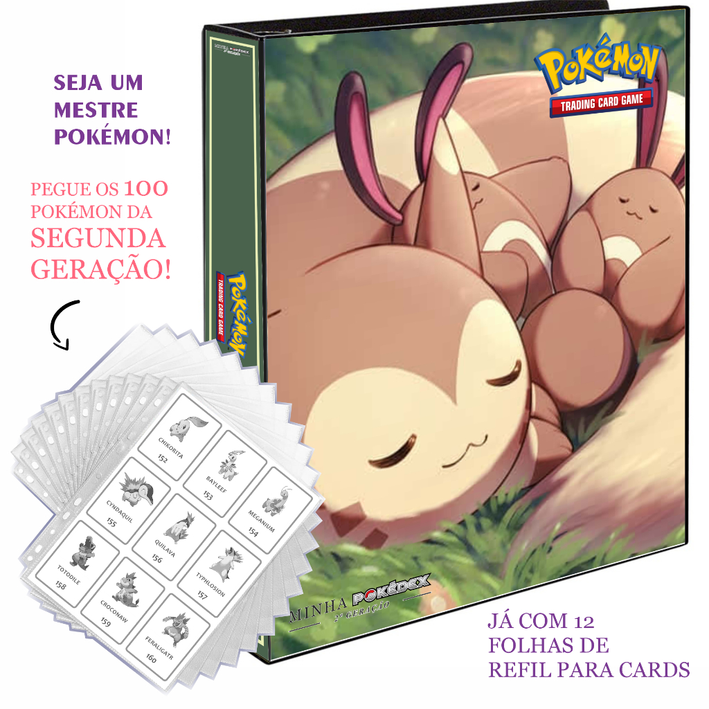 Fichário Álbum Capa Dura para cartas Pokemon SENTRET 100 Pokémon 2ª ...