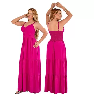 Vestido Longo Feminino Liso Moda Festa Madrinha Alça Regulável Ótimo Caimento Elegante Soltinho em Oferta na Shopee