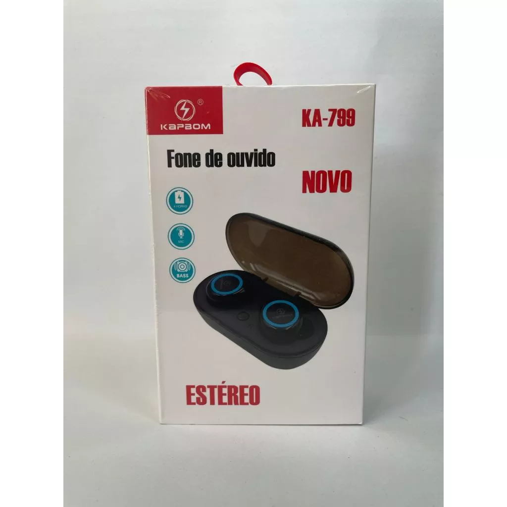 Fone de ouvido in-ear Bluetooth Kapbom KA-799 preto e vermelho com luz LED