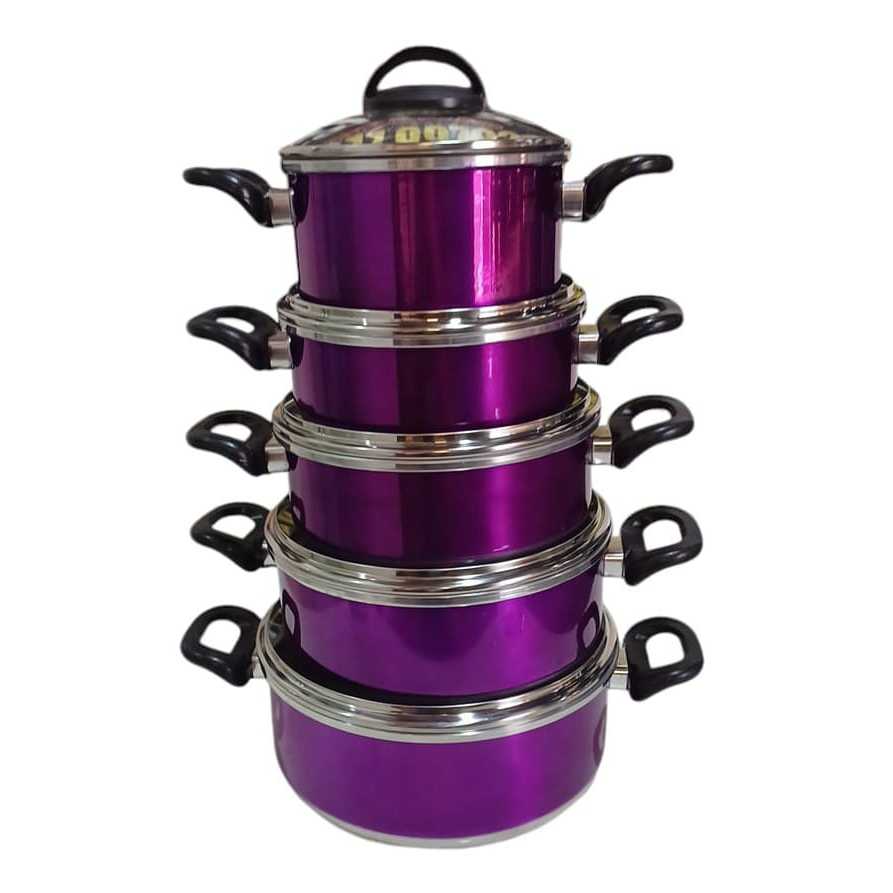 Jogo de panelas em alumínio extra forte, na cor roxa, com tampas de ...