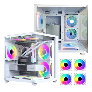 Gabinete Gamer Branco Com 4 Fans Inclusas Para Water Cooler Rgb Tampa Vidro Micro Atx Mini Itx
