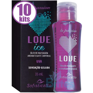 KIT 10 ÓLEO PARA MASSAGEM UVA LOVE ICE SOFISTICATTO COSMÉTICOS SEXSHOP