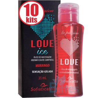 KIT 10 ÓLEO DE MASSAGEM MORANGO SOFISTICATTO COSMÉTICOS LOVE 30 ML