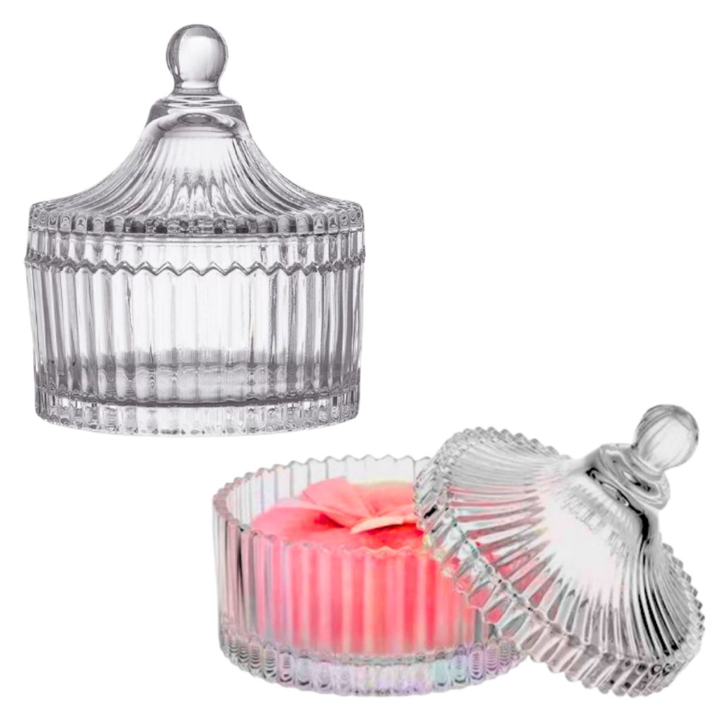 Kit 2 Bomboniere Potiche De Vidro 9cm Multiuso Baleiro