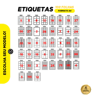 Etiqueta Adesiva A4 Caixa com 100 Folhas - Link Etiquetas - Escolha o Modelo