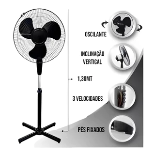 Ventilador Coluna De Chão Turbo Vento Forte 3 Velocidades