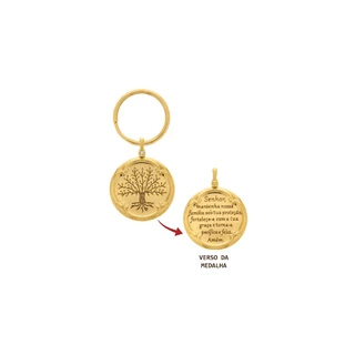 Chaveiro Árvore Da Vida Família Dourado Com Oração Proteção