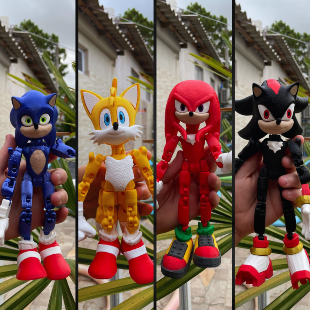 Bonecos Sonic, Shadow, Knuckles e Tails em Impressão 3D