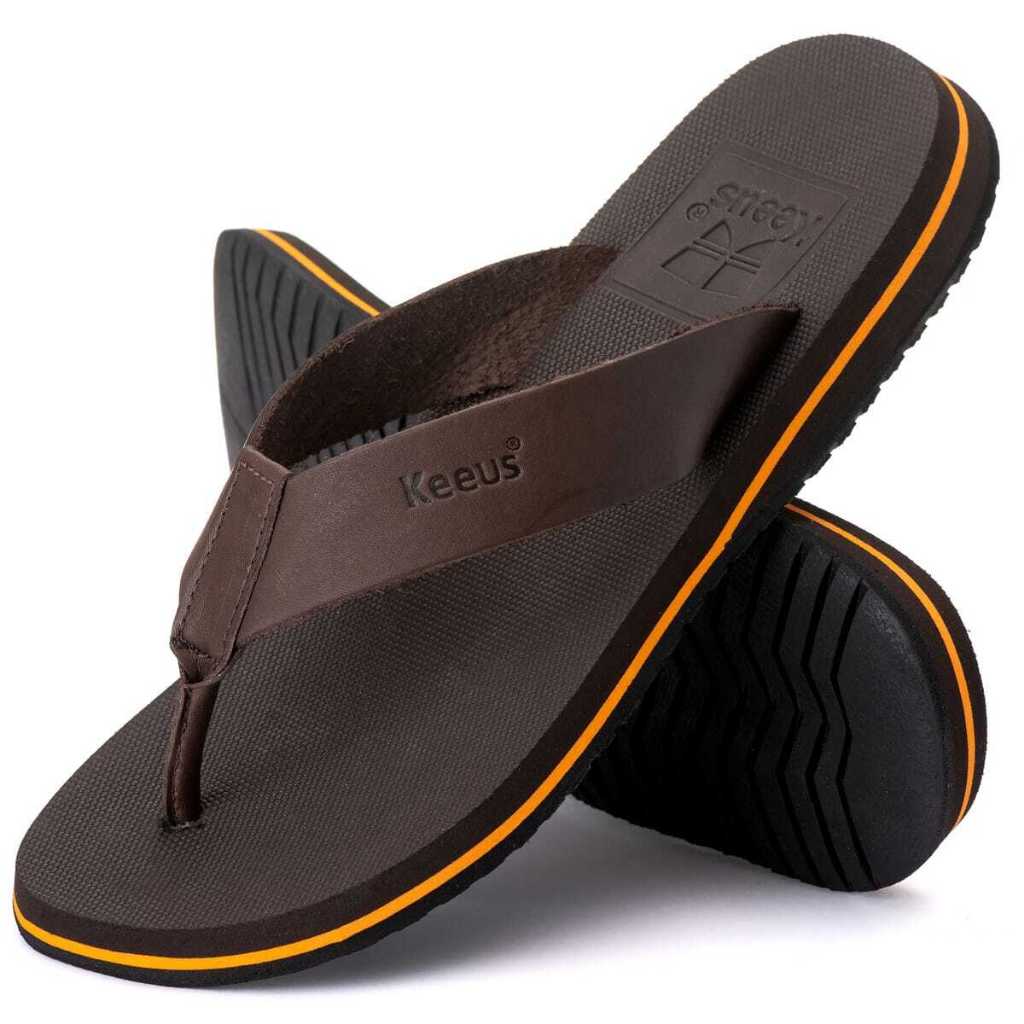 Chinelo Masculino Com Tiras Em Couro Legitimo Keeus Malibú Sandália  Confortável Slide Premium