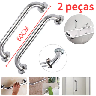 Kit 2 Barra de Apoio de Segurança Inox Para Banheiro, Idosos e Deficientes 60cm
