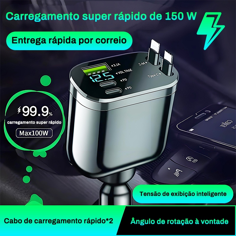 Carregador De Celular Para Carro 5 em 1 Com Duas Linha De Dados ...