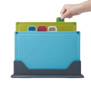 kit 4 Tábua De Corte + Suporte Jogo Colorido Carne Frango Verdura Peixe Higiênico Anti Derrapante