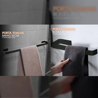 Kit Acessórios para Banheiro 2 Peças - Porta Toalha Banho e Porta Toalha de Rosto Preto Fosco