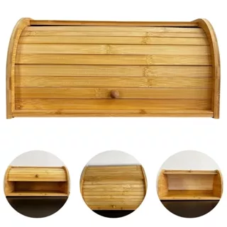Porta Pão Pães Com Tampa Retrátil Em Bambu Armazenamento De Paes Mimo Style