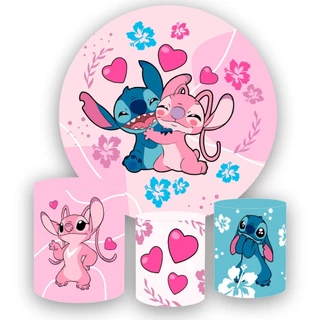 Kit Painel Redondo em tecido sublimado 1,5 + 3 Capas de Cilindros LILO STITCH