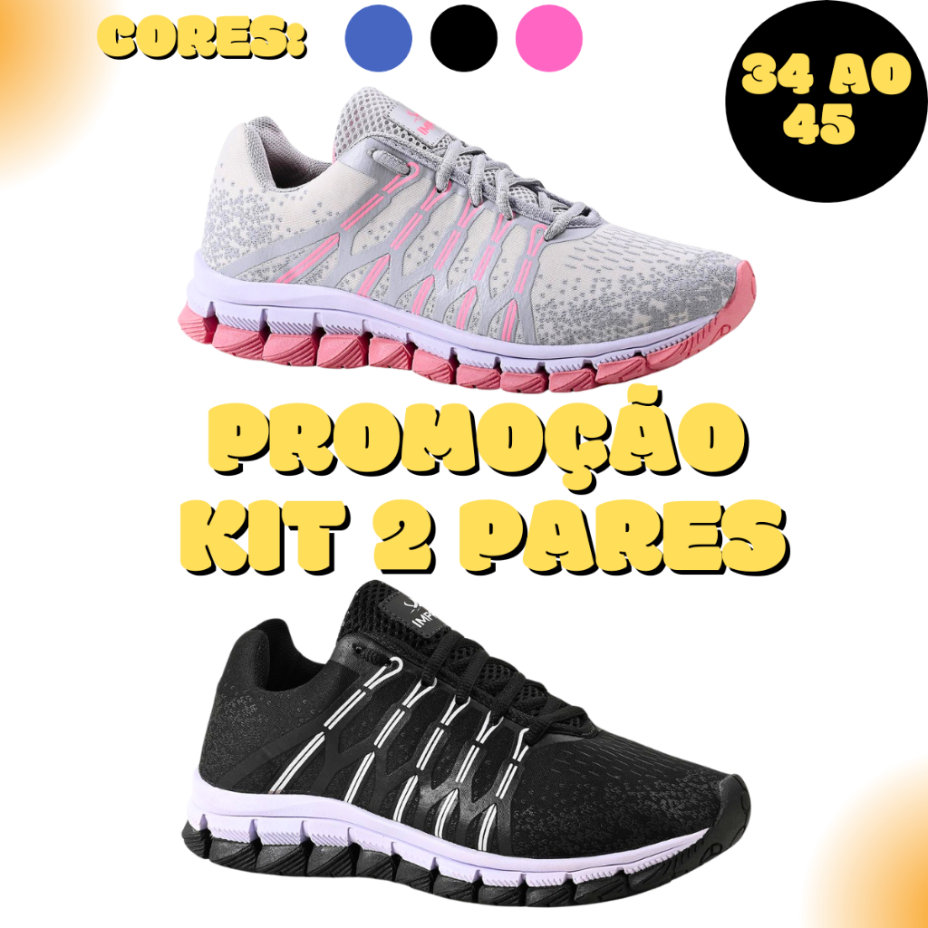 Kit Pares Tênis Masculino Feminino 34 ao 45 Unissex Academia