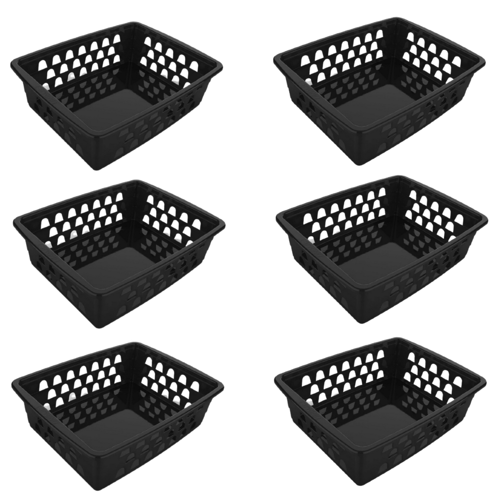 Kit 6 Cesto Organizador Grande 25x19x7cm Preto Para Armario 