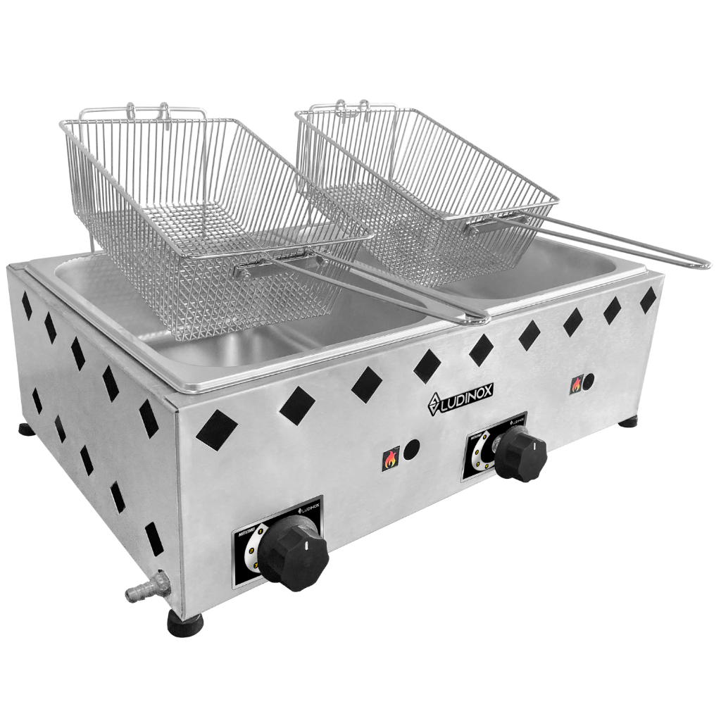 Fritadeira Profissional Inox A Gás 2 Cubas 5 Litros Cada Com Cesto De ...