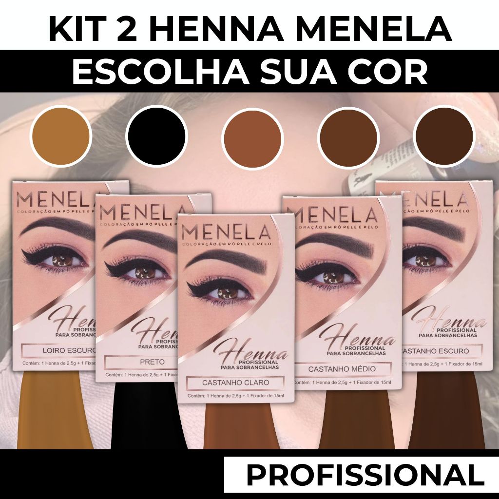 Henna Sobrancelha Menela Profissional 2,5 g Com Fixador Escolha Cor ...