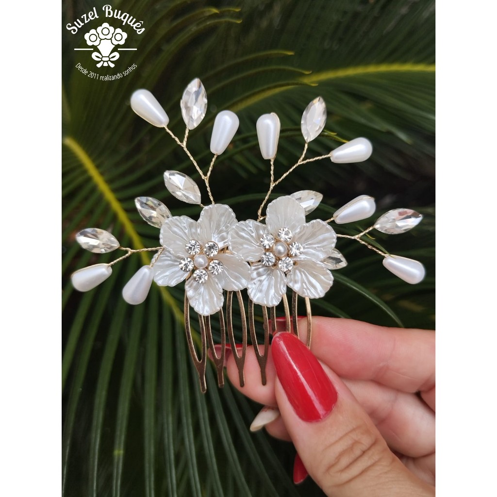 Arranjo de Cabelo Pente Noiva Grinalda Casamentos Bodas