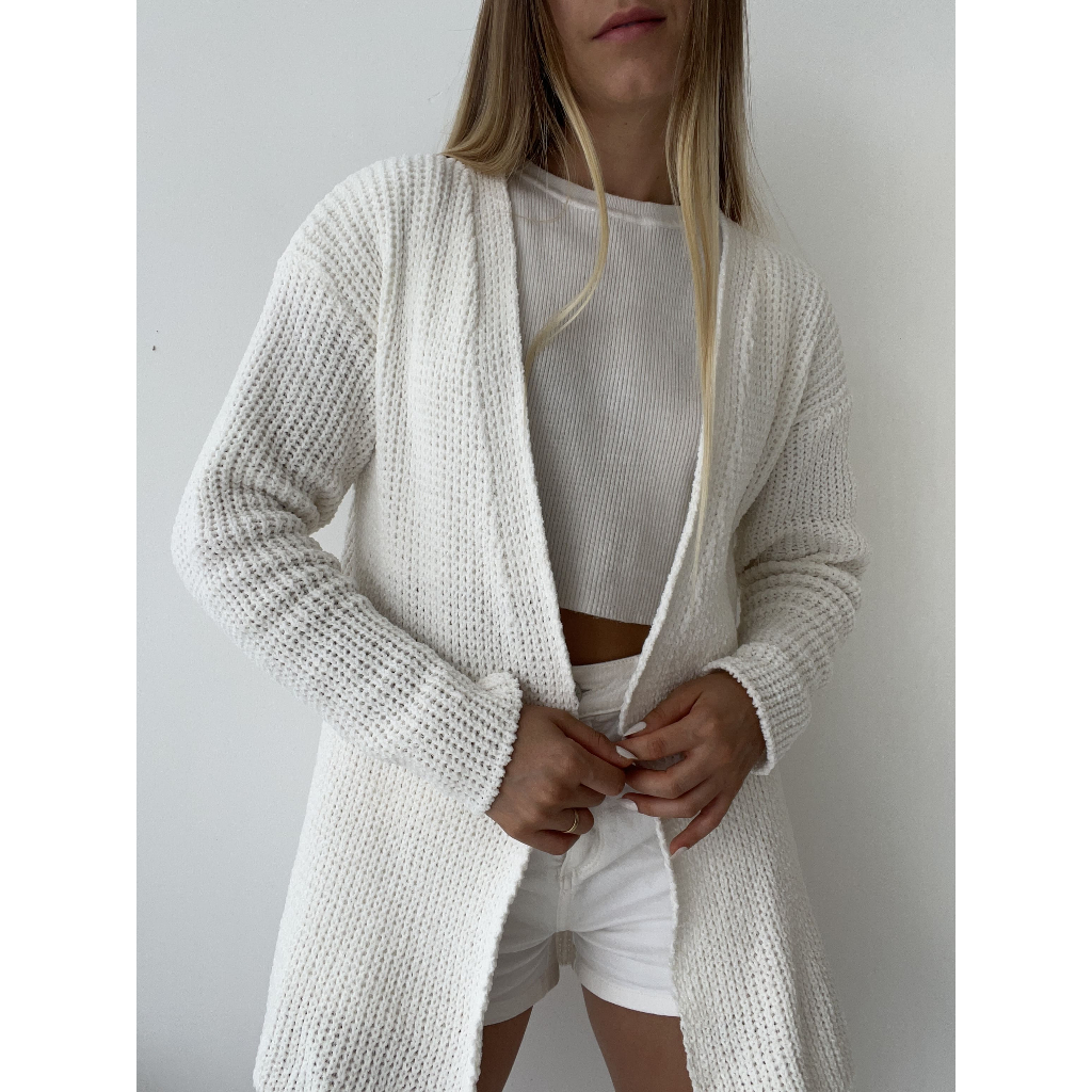 Casaco Tricot Mousse Cardigan Longo Inverno Trico Kimono Ponto Fang