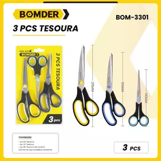 Kit 3 Tesouras Aço Inox Corte Costura Profissional Artesanato E Domestico 5,5" 7,5" 8,5"