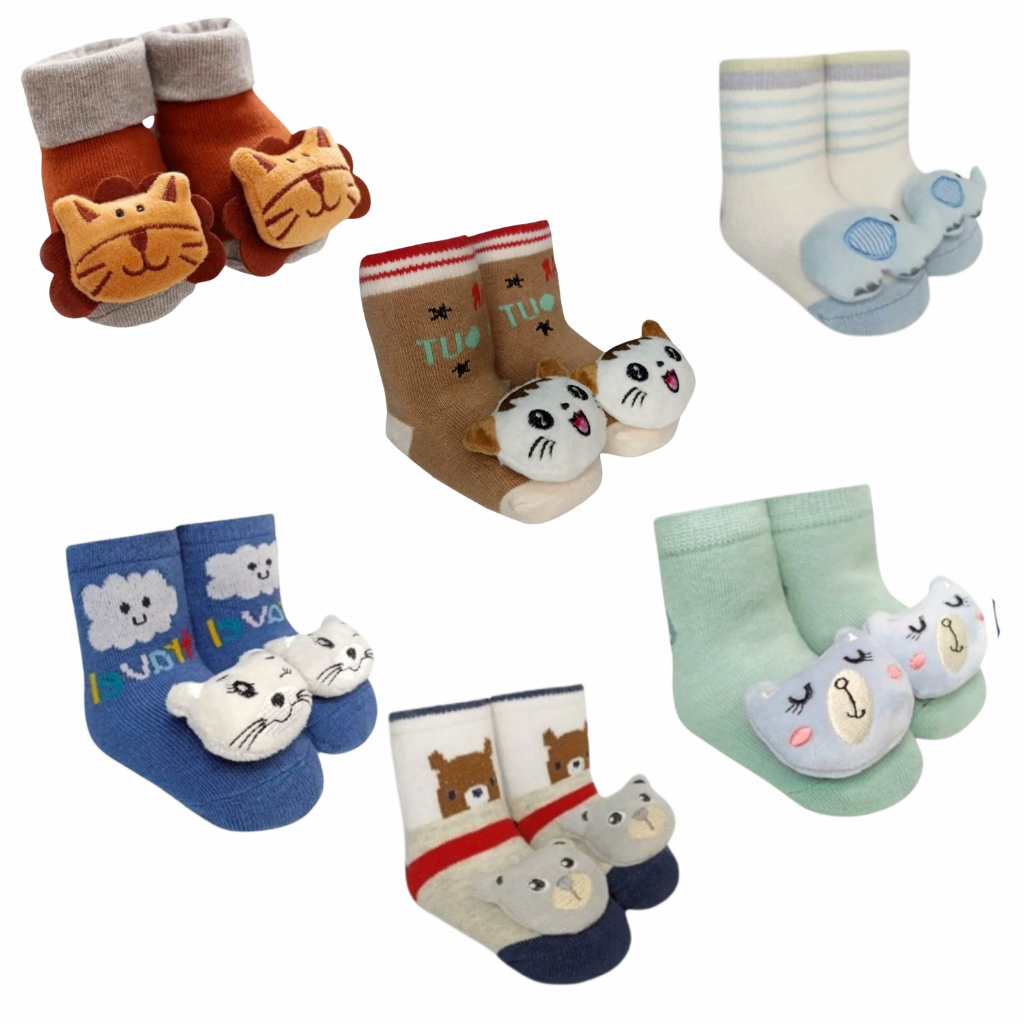 Kit 5 Pares de Meias Infantil Bebê Pantufa 3D Bichinho Meia Recém ...