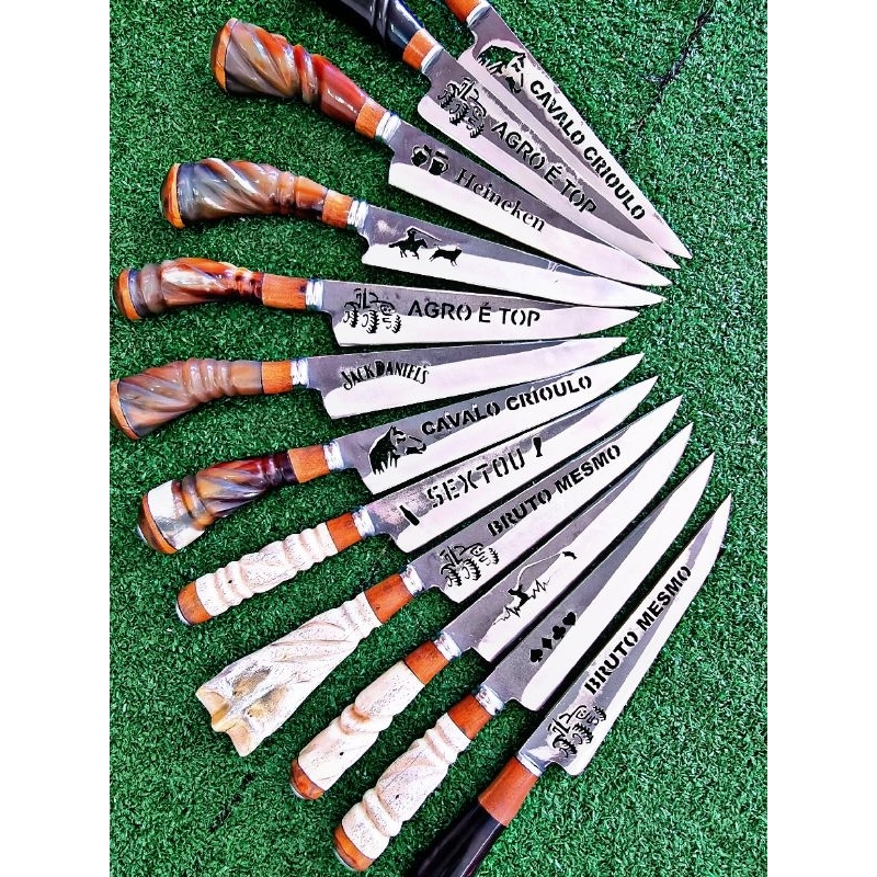 Faca gaúcha com temas personalizados/Agro, laçador, Caçador, Pescador, Nipes...