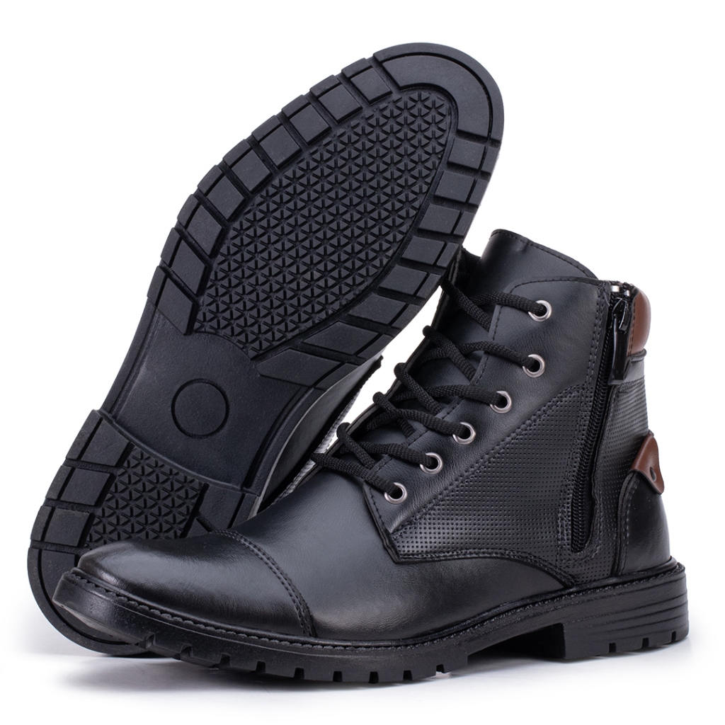 Coturno Masculino Com Ziper Lateral Tático Militar Bota Masculina Moto Numeração Grande (39 ao 45)