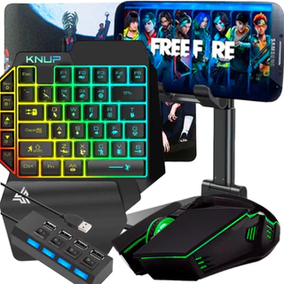 Kit Gamer Mobilador Celular Teclado Mouse Tripé Usb Rgb Otg Compatível com Freefire