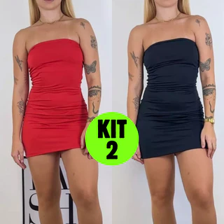 Kit C/2 Vestidos Suplex Feminino Tubinho Moda Sexy Blogueirinha