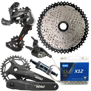 GRUPO RELAÇÃO ABSOLUTE WILD 2 12V CASSETE K7 11/50 COROA 34D CÂMBIO ALAVANCA CORRENTE KMC 1X12 MTB