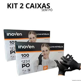 Kit 2 Luva Nitrilica Preta Sem Pó Descartavel 200 Unidades