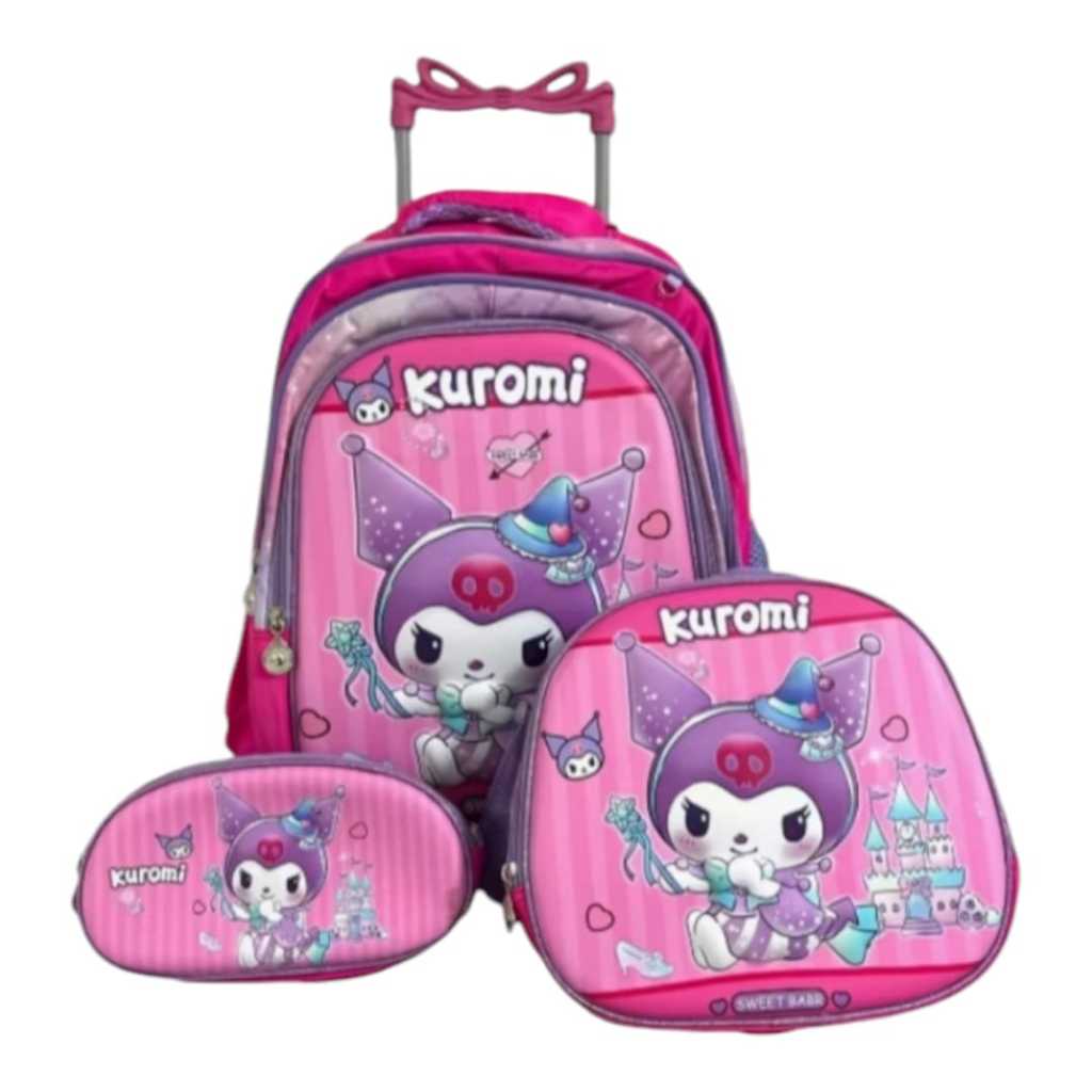 Kit Mochila Kuromi Com Rodinhas lancheira e estojo | Shopee Brasil