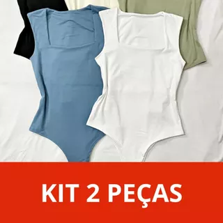 Kit 02 Body Bori Feminino Regata Madrid Decote Quadrado Alças Grossas Estiloso Elegante