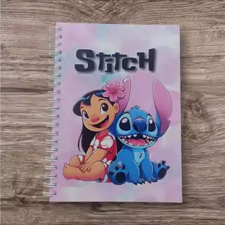 Caderno Stitch e Lilo com adesivos Capa dura Escolar Wire-o com 96 folhas 1 matéria. COD.18