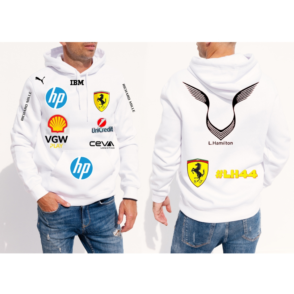 moletom lewis hamilton 44 lançamento 2025 equipe ferrari modelo f1