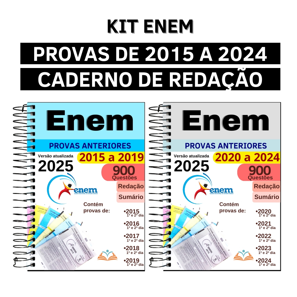 Apostila Enem Caderno de Questões 2025 Kit com 10 Anos de Provas ...