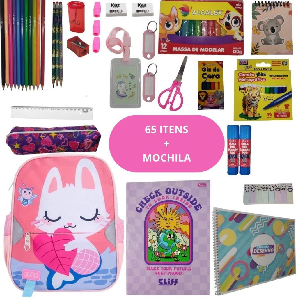 KIT MATERIAL ESCOLAR COMPLETO COM MOCHILA + MIMO OU SÓ MOCHILA