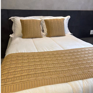 Kit Manta Peseira de Tricot + 2 Capas de Almofada para Cama e Sofá | King Decoração Trança FIRENZE