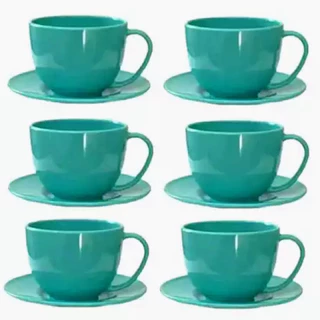 KIT DE 6 XÍCARAS DE CHÁ 200 ML + 6 PIRES EM ACRÍLICO COZINHA CAFÉ BISCOITO MÃE AMIGAS CHOCOLATE CAPUCCINO