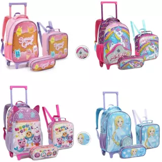 KIT ESCOLAR SEANITE FEMINO LANCHEIRA+ESTOJO+ MOCHILA CARRINHO