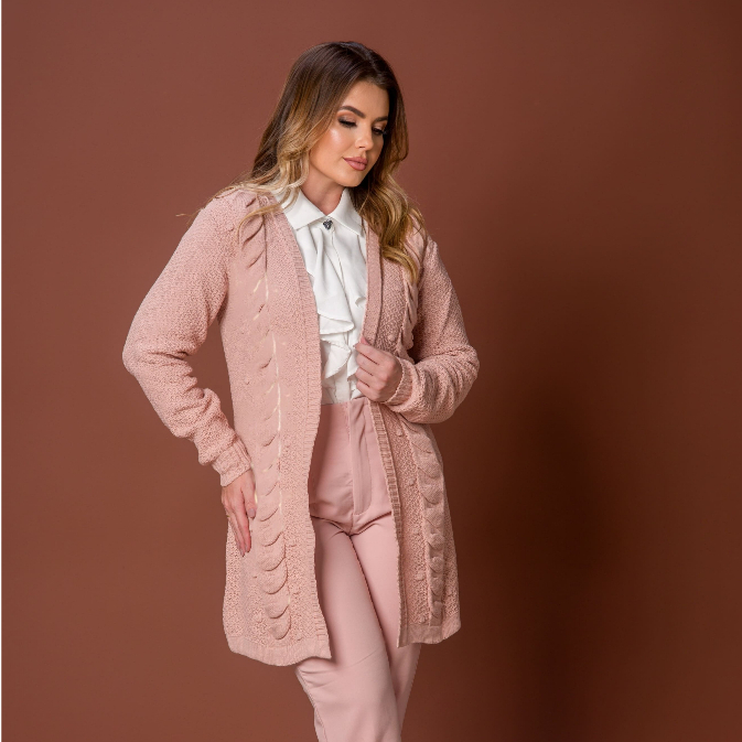 Cardigan sobretudo tricot casaco tricô trança elegante Kimono
