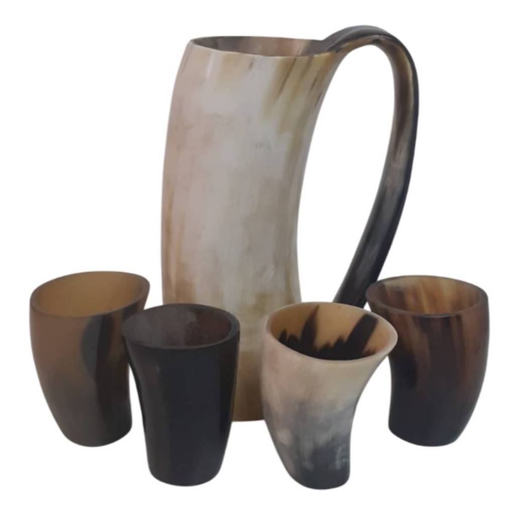 Kit Caneca Viking + 4 Copinhos - Chifre Boi Estilo Medieval