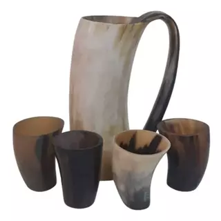 Kit Caneca Viking + 4 Copinhos - Chifre Boi Estilo Medieval