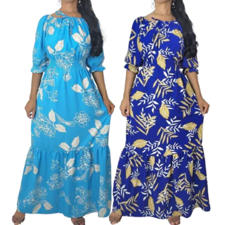 Vestido Feminino Manga longa Moda Evangélica Evangélico Longo Floral Florido Soltinho Rodado Fresquinho Lastex  Adulto em Oferta na Shopee