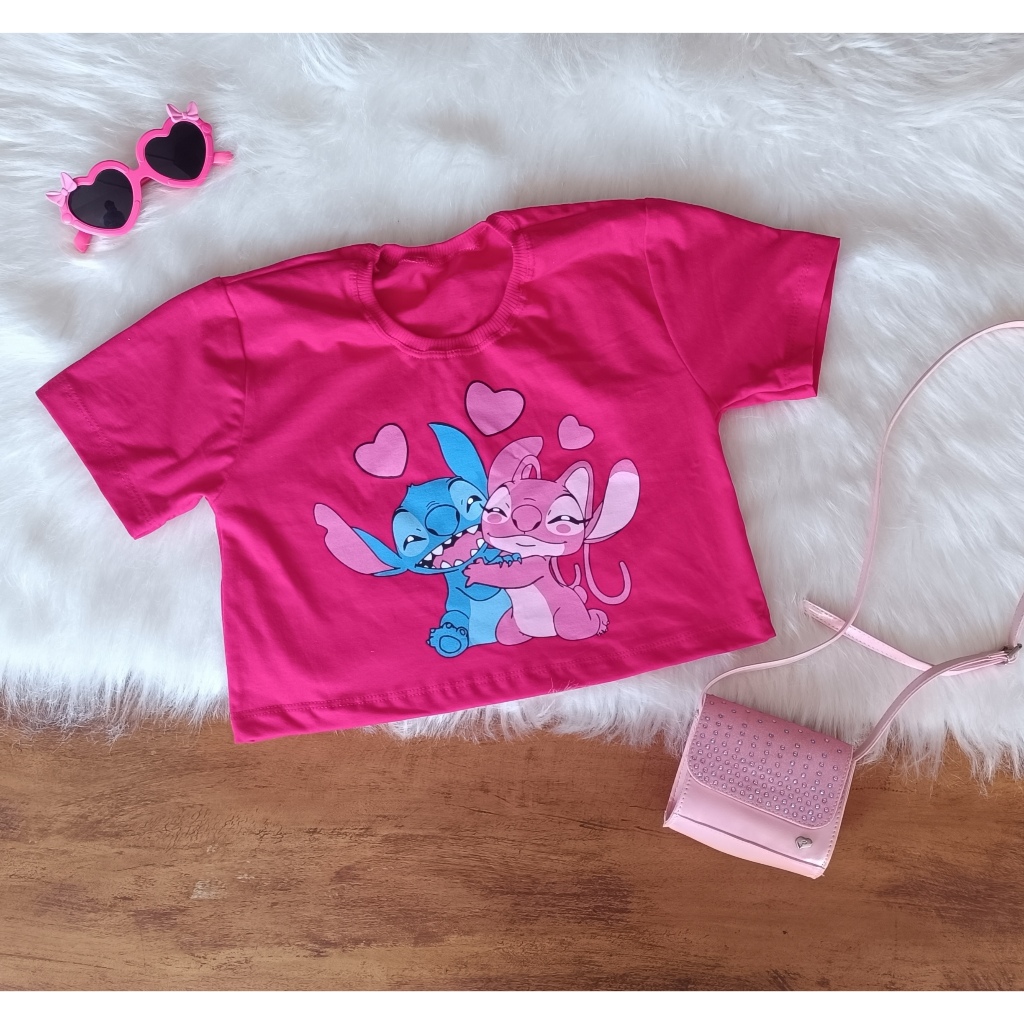 Cropped infantil Stitch e Angel cor rosa pink | Shopee Brasil