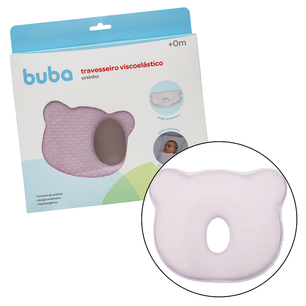 Travesseiro Anatômico Viscoelástico Para Bebê Urso Buba Rosa - Evita ...
