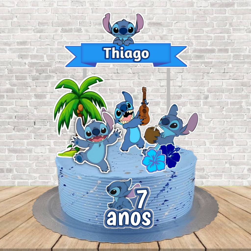 Topo Topper de bolo Personalizado Stitch Menino Aniversário. | Shopee ...